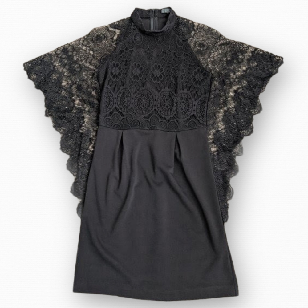 Black Batwing Lace Sleeve Cocktail Prom Wedding Evening Party Dress